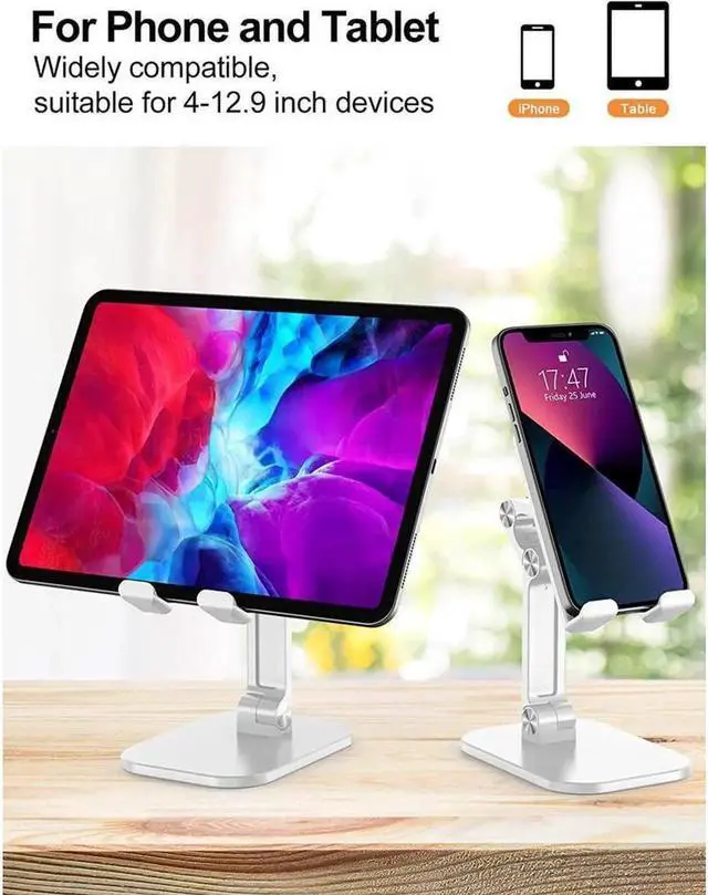 Alt view image 6 of 7 - Upgraded Adjustable Desktop Cell Phone Holder, Cradle Dock Tablet Stand, Foldable Phone Stand Dock For (4.7-12.9") iPad, ipad Pro 12.9, Air Mini 4, iPhone, Kindle, Switch, White