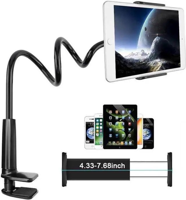 Main image of Gooseneck Tablet Stand Holder with Flexible Long Arm For ipad iPhone/Nintendo Switch/Samsung Galaxy Tabs/Amazon Kindle Fire HD and other 4.7"-10.6 inch Devices - Black