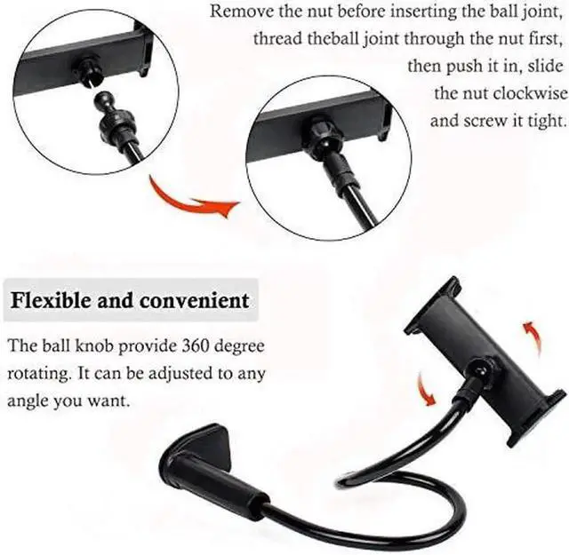 Alt view image 3 of 6 - Gooseneck Tablet Stand Holder with Flexible Long Arm For ipad iPhone/Nintendo Switch/Samsung Galaxy Tabs/Amazon Kindle Fire HD and other 4.7"-10.6 inch Devices - Black