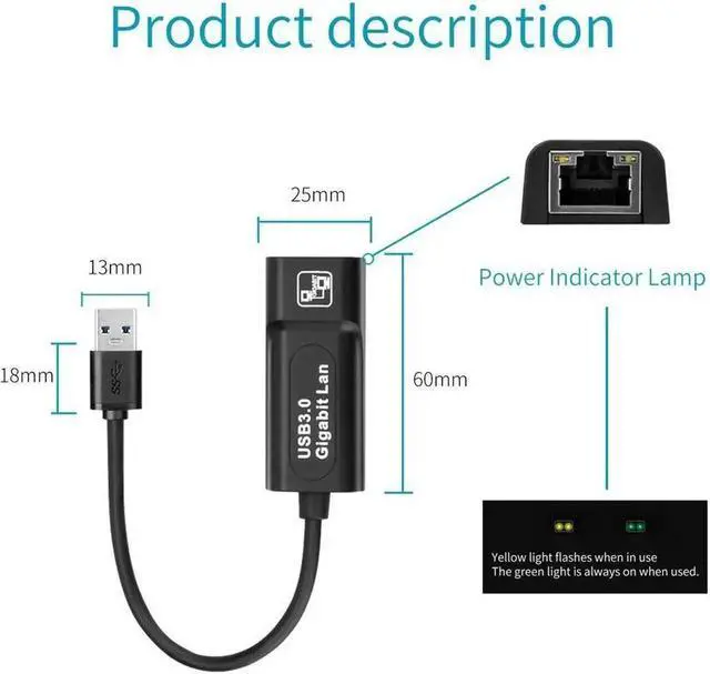 Alt view image 6 of 7 - USB 3.0 to 10/100/1000 Gigabit Ethernet LAN Network Adapter, USB3.0 to RJ45