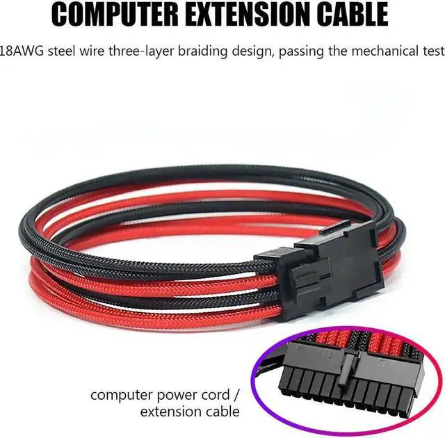 Alt view image 4 of 5 - 18AWG ATX/PCI-E Extension Cable Kit ATX 24Pin/EPS 4+4Pin/PCI-E 8Pin/PCI-E 6Pin Female to Male Sleeved PSU Extension Power Cord