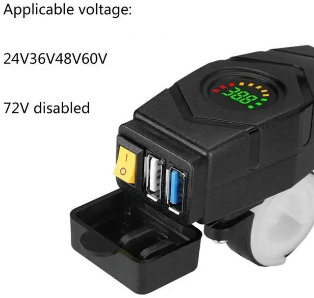 Alt view image 6 of 6 - C1FB 20-80V E-Bike Handlebar USB Charger 24V 36V 48V 60V QC3.0 Quick Charger Adapter(Red Light)