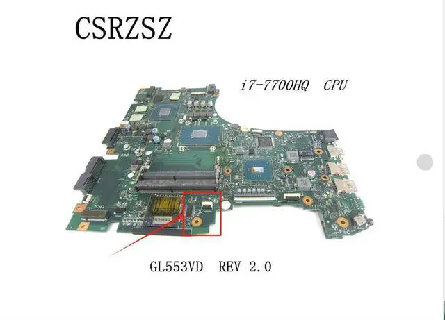 Alt view image 5 of 6 - For GL553VD Laptop motherboard REV 2.0 Processor i7-7700HQ CPU GL553VD Mainboard Test good