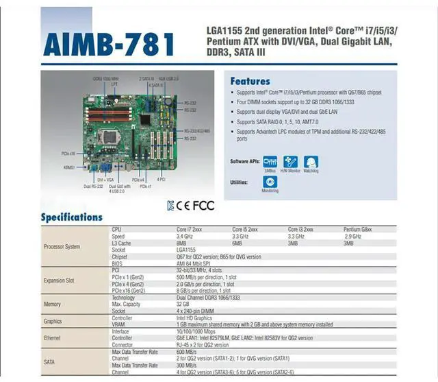 Alt view image 3 of 3 - AIMB-781 AIMB-781QG2-00A1E For Advantech Industrial Computer Motherboard ATX Dual DisplayFully Tested Fast Ship