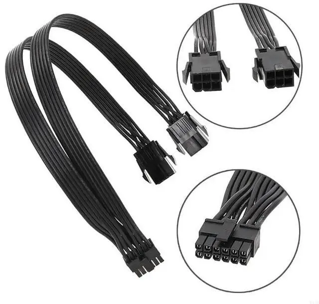 Alt view image 2 of 4 - 2x6Pin to 12Pin Graphics Card Power Adapter Cable for RTX30 GPU 12Pin to 6Pin