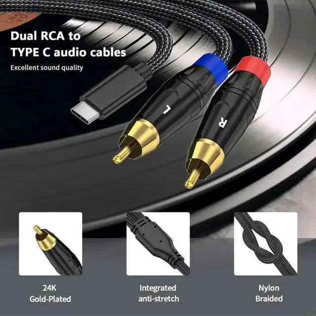 Alt view image 4 of 4 - 1m USB C Male to 2RCA Male Stereo Cable Cord Gold Plated Connectors Wire