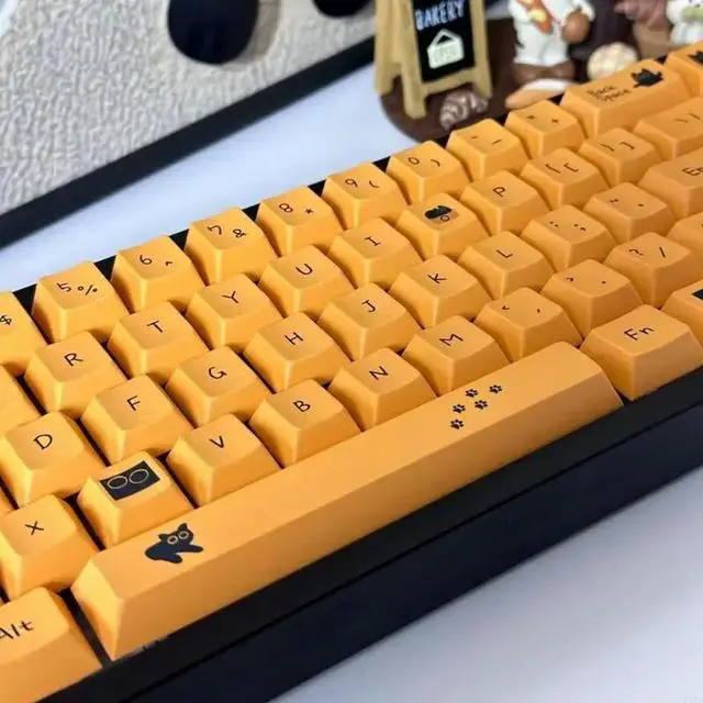 Alt view image 3 of 4 - Cartoon Keycaps Set 126Keys Heat Sublimated Little Black Kitten Theme Keycap Present for Mechanical Keyboards Users