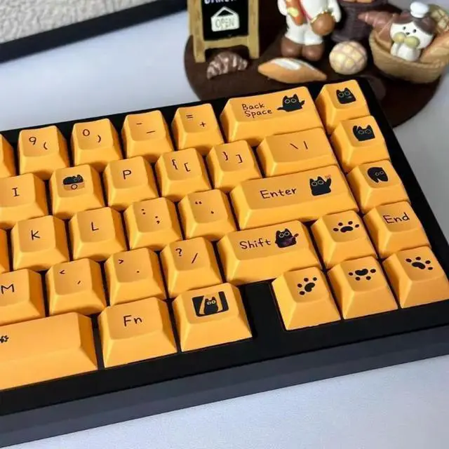 Alt view image 4 of 4 - Cartoon Keycaps Set 126Keys Heat Sublimated Little Black Kitten Theme Keycap Present for Mechanical Keyboards Users