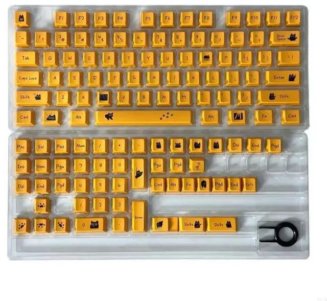 Main image of Cartoon Keycaps Set 126Keys Heat Sublimated Little Black Kitten Theme Keycap Present for Mechanical Keyboards Users