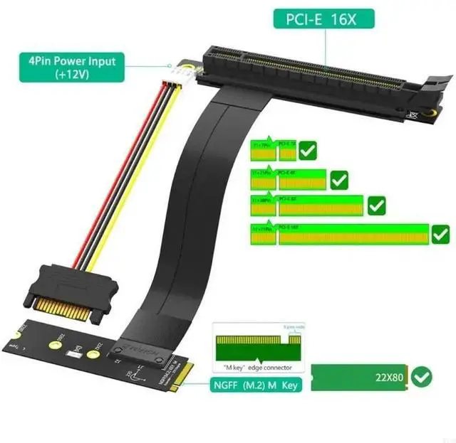 Alt view image 4 of 4 - M.2 NGFF Key M to PCIE 16X Graphics Card Risers Adapter Card, Nvme to PCIExpress 16X Extension Cable(Left Direction)