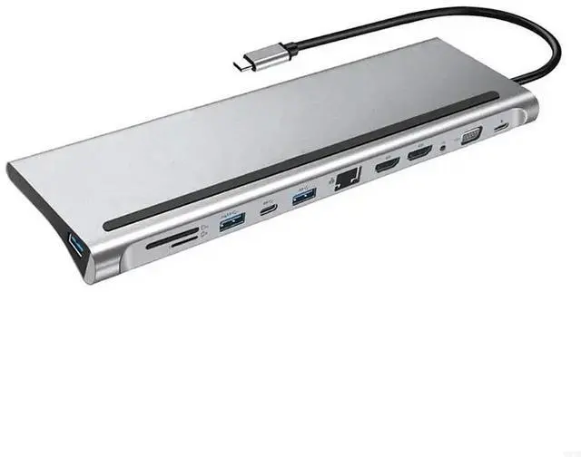Alt view image 3 of 4 - 12-In-1 Type-C Hub to Dual for HDMI Rj45 Multi USB Power Adapter Docking Sta