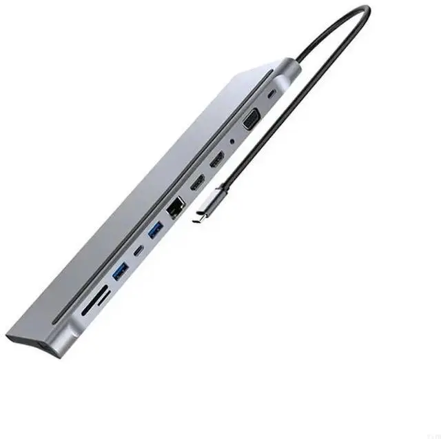 Alt view image 4 of 4 - 12-In-1 Type-C Hub to Dual for HDMI Rj45 Multi USB Power Adapter Docking Sta