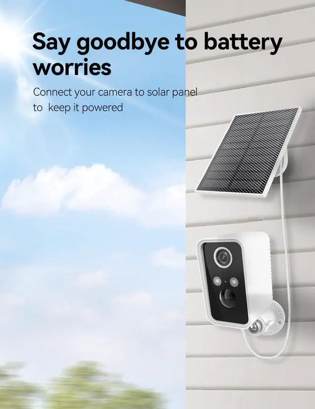 Alt view image 2 of 7 - Solar Camera Outdoor Wireless, Battery Security Cameras with Solar Panel for Home Security, Motion Detection, Night Vision, Alexa, 2.4G Wi-Fi Only, Only Event Recording