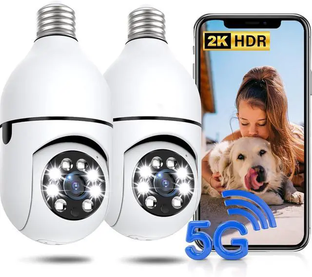 Main image of Light Bulb Security Camera 2 Packs, 5G&2.4GHz 2K Security Cameras Wireless Outdoor 360° PTZ Cameras for Home Security with Color Night Vision, 2 Way Talk, AI Human Detection, Screw in Light Socket