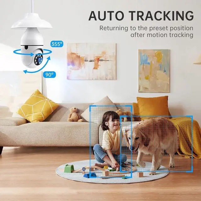 Alt view image 3 of 7 - Light Bulb Security Camera 2 Packs, 5G&2.4GHz 2K Security Cameras Wireless Outdoor 360° PTZ Cameras for Home Security with Color Night Vision, 2 Way Talk, AI Human Detection, Screw in Light Socket