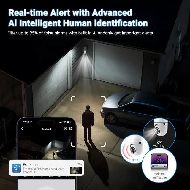 Alt view image 5 of 7 - Light Bulb Security Camera 2 Packs, 5G&2.4GHz 2K Security Cameras Wireless Outdoor 360° PTZ Cameras for Home Security with Color Night Vision, 2 Way Talk, AI Human Detection, Screw in Light Socket