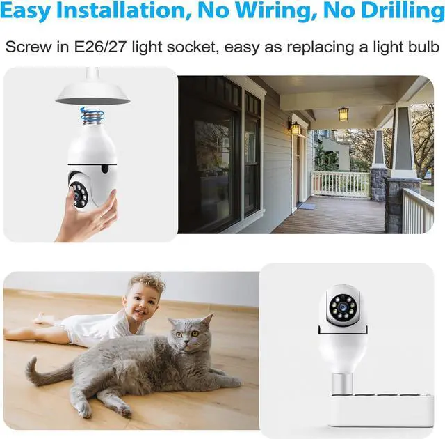 Alt view image 6 of 7 - Light Bulb Security Camera 2 Packs, 5G&2.4GHz 2K Security Cameras Wireless Outdoor 360° PTZ Cameras for Home Security with Color Night Vision, 2 Way Talk, AI Human Detection, Screw in Light Socket