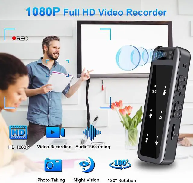 Alt view image 2 of 7 - 128GB Mini Sprots Body Camera,1080P Wearable Patrol Video Recording Camcorder with IR Night Vision, 5-Hour Battery & 180° Rotating Lens Small Wearable Cam for Security, Police, and Outdoor Use