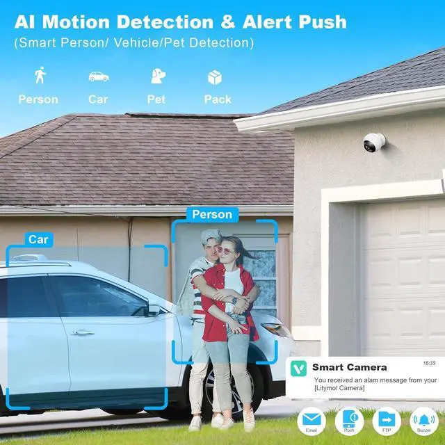 Alt view image 2 of 7 - 2K 32G MagCam, Security Cameras Wireless Outdoor Indoor for Home Security with AI Motion Detection, 32G SD/Cloud Storage, Color Night Vision, 2-Way Audio