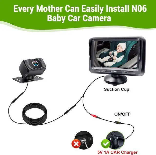 Alt view image 2 of 7 - Rohent Car Camera for Baby USB: Plug and Play Easy to Install Crystal Night Vision Wide View Angle for Newborn Infant Safety