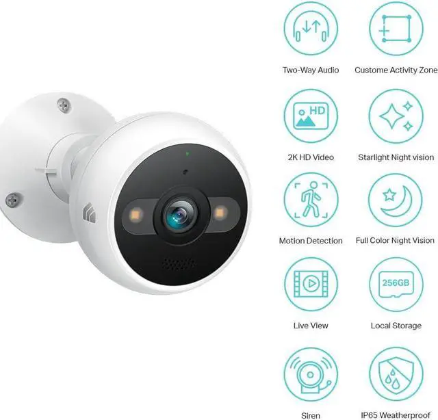Alt view image 2 of 7 - Kasa Smart 2K QHD Security Camera Outdoor Wired, IP65, Starlight Sensor & 98Ft Night Vision, Motion/Person Detection, 2 Way Audio w/Siren, Cloud/SD Card Storage, Alexa &Google Home Compatible(KC420WS)