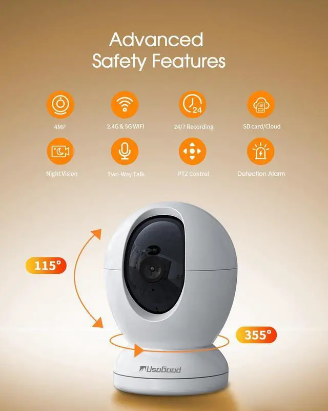 Alt view image 2 of 7 - usogood 2.5K Indoor Camera for Home Security, 360°Pet Camera Indoor with Phone App,Support 5G/2.4Ghz Wifi,Dog Camera with Speaker, Auto Motion Tracking Detection,2-Way Audio,Works with Alexa,Best Gift