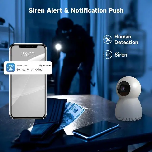 Alt view image 3 of 7 - 2K Indoor Camera for Home Security & Baby Monitor, WiFi Pet Camera with App, 2.4G/5G, 360° Pan&Tilt, Night Vision, Motion Detection, 2-Way Audio, SD/Cloud Storage, Compatible with Alexa
