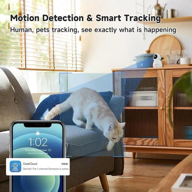 Alt view image 4 of 7 - 2K Indoor Camera for Home Security & Baby Monitor, WiFi Pet Camera with App, 2.4G/5G, 360° Pan&Tilt, Night Vision, Motion Detection, 2-Way Audio, SD/Cloud Storage, Compatible with Alexa