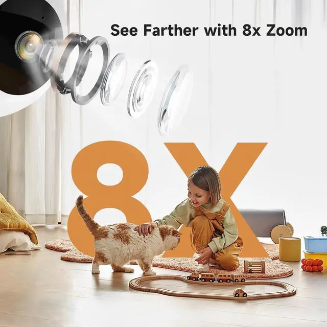 Alt view image 5 of 7 - 2K Indoor Camera for Home Security & Baby Monitor, WiFi Pet Camera with App, 2.4G/5G, 360° Pan&Tilt, Night Vision, Motion Detection, 2-Way Audio, SD/Cloud Storage, Compatible with Alexa