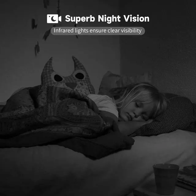 Alt view image 7 of 7 - 2K Indoor Camera for Home Security & Baby Monitor, WiFi Pet Camera with App, 2.4G/5G, 360° Pan&Tilt, Night Vision, Motion Detection, 2-Way Audio, SD/Cloud Storage, Compatible with Alexa