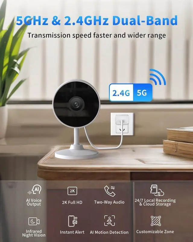 Alt view image 2 of 7 - [5G & 2.4G] 2K Indoor Security Cameras for Home Security, AI Voice Change for 2-Way Talk, Motion Detection, Night Vision, 24/7 SD Recording/Cloud Storage, Baby Monitor/Dog/Pet Camera with Phone App, 2