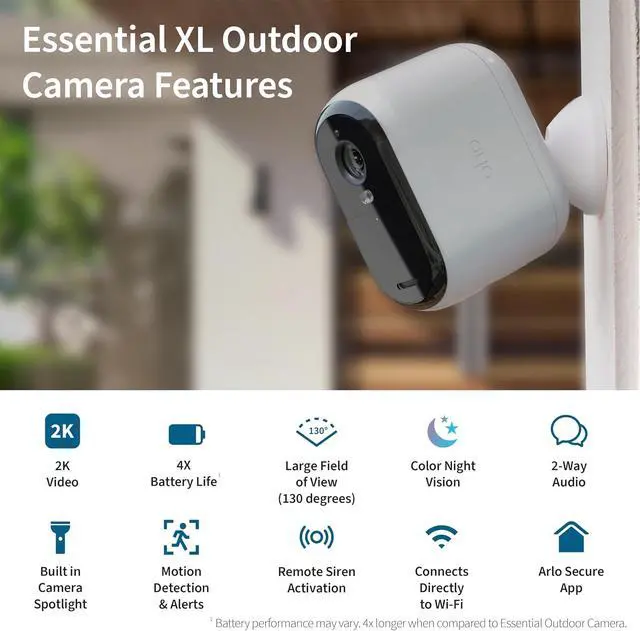 Alt view image 2 of 7 - Arlo Essential XL Security Camera 2K (2nd Gen, 2023 Release) - Wireless Outdoor Camera, 4X Longer Battery, Person Recognition, Package Detection, Animated Preview, 1-Mo. Trial of Secure Plan, 1 Cam
