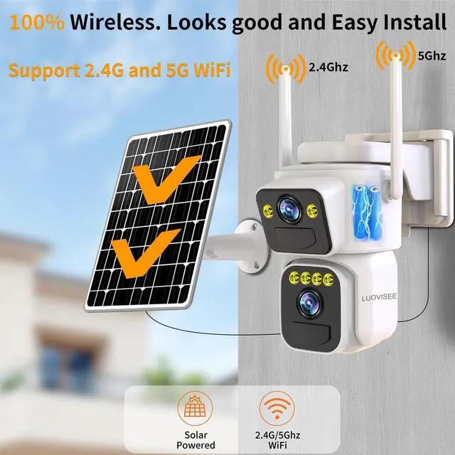 Alt view image 3 of 7 - Solar Security Cameras Outdoor Wireless,2.4G/5G WiFi Cameras for Home Security, Dual Lens PTZ Motion Zone,2-Way Audio,Night Vision,Weatherproof,SD/Cloud Storage