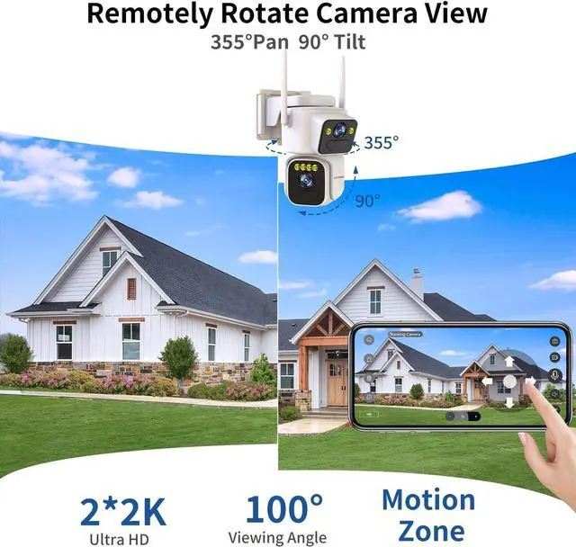 Alt view image 7 of 7 - Solar Security Cameras Outdoor Wireless,2.4G/5G WiFi Cameras for Home Security, Dual Lens PTZ Motion Zone,2-Way Audio,Night Vision,Weatherproof,SD/Cloud Storage