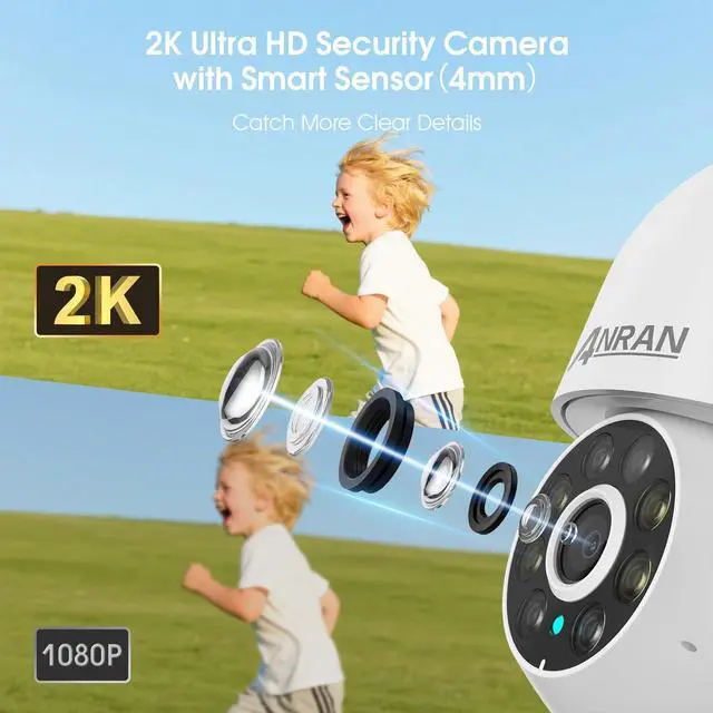 Alt view image 2 of 7 - ANRAN 2026 Limited 2K Wireless Outdoor Security Camera, 5Ghz PTZ Home Security Camera with 360° View and Auto Motion Tracking,2.4G WiFi Dome Surveillance Camera,Spotlight Siren,Night Vision,Audio