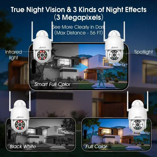 Alt view image 7 of 7 - ANRAN 2026 Limited 2K Wireless Outdoor Security Camera, 5Ghz PTZ Home Security Camera with 360° View and Auto Motion Tracking,2.4G WiFi Dome Surveillance Camera,Spotlight Siren,Night Vision,Audio