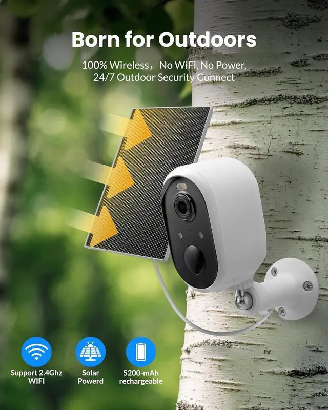 Alt view image 3 of 7 - Solar Security Camera Outdoor Wireless 2 Pack, 2K Color Night Vision, Battery Powered PIR Motion Detection,2.4GHz WiFi Cameras for Home Surveillance, Light and Sound Alarm, 2-Way Audio