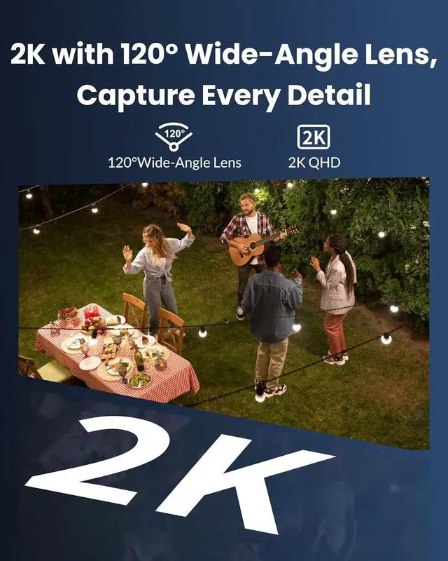 Alt view image 2 of 7 - Solar Security Camera Outdoor Wireless 2 Pack, 2K Color Night Vision, Battery Powered PIR Motion Detection,2.4GHz WiFi Cameras for Home Surveillance, Light and Sound Alarm, 2-Way Audio