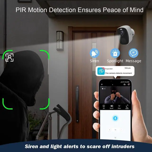 Alt view image 6 of 7 - 4PC 2.4G/5GHz WiFi Security Cameras Wireless Outdoor,2K Battery Home Security Camera with AI Detection,Siren, Surveillance Indoor Home Camera, Color Night Vision,2-Way Talk,IP65, Cloud/SD, Works Alexa