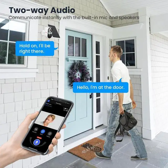 Alt view image 4 of 7 - 1080p Wireless Security Camera with Solar Panel, AI Human Detection, 2-Way Talk, Night Vision, Cloud Storage, Rechargeable Battery Included, Camera for Home Security, 2.4G WiFi (1 Pack)