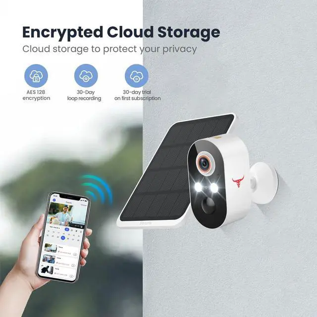 Alt view image 7 of 7 - 1080p Wireless Security Camera with Solar Panel, AI Human Detection, 2-Way Talk, Night Vision, Cloud Storage, Rechargeable Battery Included, Camera for Home Security, 2.4G WiFi (1 Pack)