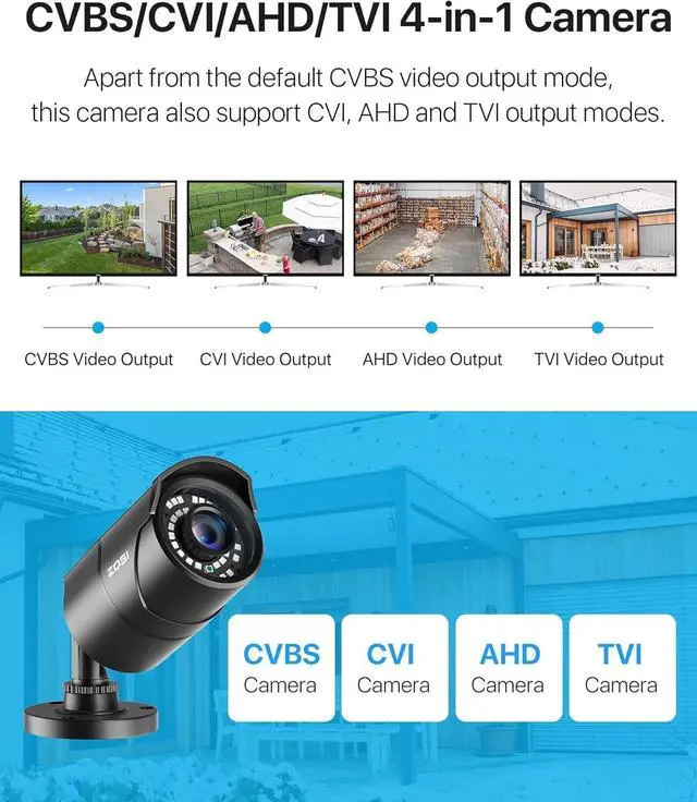Alt view image 3 of 7 - ZOSI 1080P 1920TVL Security Camera Outdoor Indoor,Hybrid 4-in-1 TVI/CVI/AHD/960H CVBS Bullet Cam for Analog Home Office Surveillance DVR CCTV System,IP67 Weatherproof,120ft IR Night Vision,Black