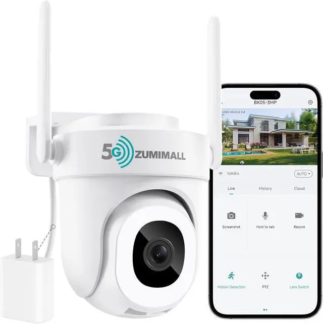Main image of ZUMIMALL 3MP Security Camera Outdoor - 360° PTZ Auto Tracking | 24/7 Recording Wired Power, 2.4G/5G Wireless WiFi | Motion & Noise Detection, Color Night Vision, 2-Way Audio | Compatible with Alexa