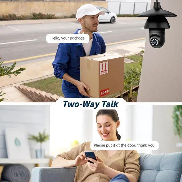Alt view image 5 of 7 - 2K Light Bulb Security Camera, 2.4/5GHz Wi-Fi 6 Security Cameras Wireless Outdoor, 360° PTZ Cameras for Home Security with Color Night Vision, AI Human Detection, 2 Way Talk, Easy Installation,2 Packs