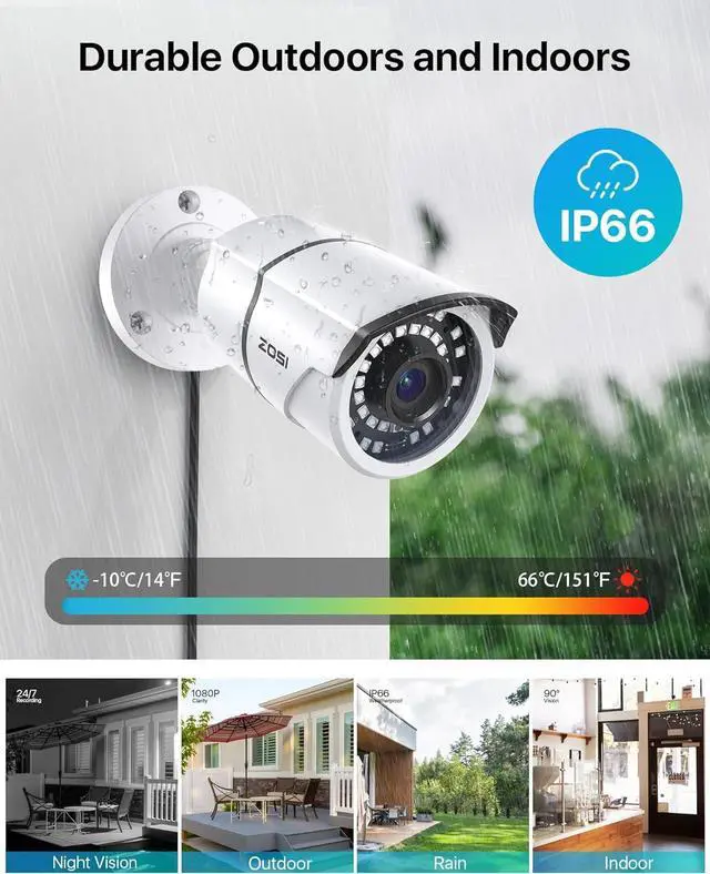 Alt view image 4 of 7 - ZOSI 2MP 1080p Security Camera,4-in-1 TVI/CVI/AHD/CVBS Surveillance Bullet Camera Indoor Outdoor,Night Vision,Work for 960H,720P,1080P analog CCTV DVR