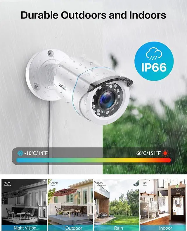 Alt view image 2 of 7 - ZOSI 2MP 1080p HD Security Camera Outdoor Indoor 1920TVL (Hybrid 4-in-1 HD-CVI/TVI/AHD/960H Analog CVBS),24PCS LEDs,80ft Night Vision, 90°View Angle, Weatherproof Surveillance CCTV Bullet Camera