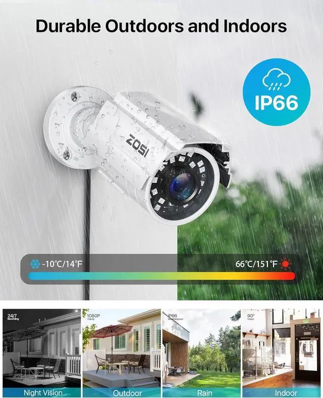 Alt view image 3 of 7 - ZOSI 1080P 2.0MP HD 1920TVL Hybrid 4-in-1 TVI/CVI/AHD/960H CVBS CCTV Security Camera Indoor Outdoor, 80ft Night Vision,Aluminum Metal Cam, For 960H,720P,1080P,5MP,4K analog Surveillance DVR (White)