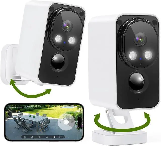 Main image of Security Cameras Wireless Outdoor 180° Pan Rotate 2K Color Night Vision Cameras for Home Security Motion Detection Siren 2-Way Talk Battery Powered IP65 Waterproof 2.4GHz WiFi Cloud/SD Storage 2-Pack