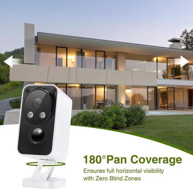 Alt view image 3 of 7 - Security Cameras Wireless Outdoor 180° Pan Rotate 2K Color Night Vision Cameras for Home Security Motion Detection Siren 2-Way Talk Battery Powered IP65 Waterproof 2.4GHz WiFi Cloud/SD Storage 2-Pack