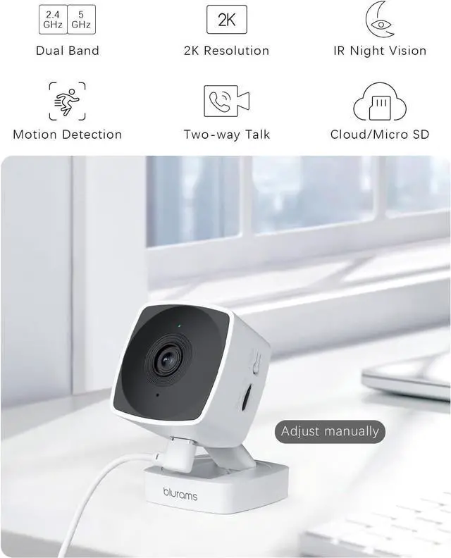 Alt view image 2 of 7 - blurams 5GHz Cameras for Home Security, 2K Security Camera Indoor, Pet Camera with Phone App, Indoor Camera w/AI Motion Detection, 2-Way Audio, Compatible with Alexa&Google Home, WiFi 6